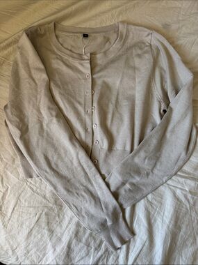 Light Beige Button-Front Knit Cardigan